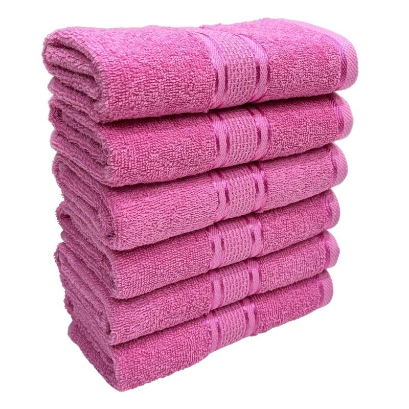 STAMIO Cotton 425 GSM Hand Towel Set of 6, 40 X 60 cm for Men, Women, Home, Gym, Wash Basin | Soft, Absorbent, Quick Dry, Full Size | Silky Border, Baby Pink - Image 1