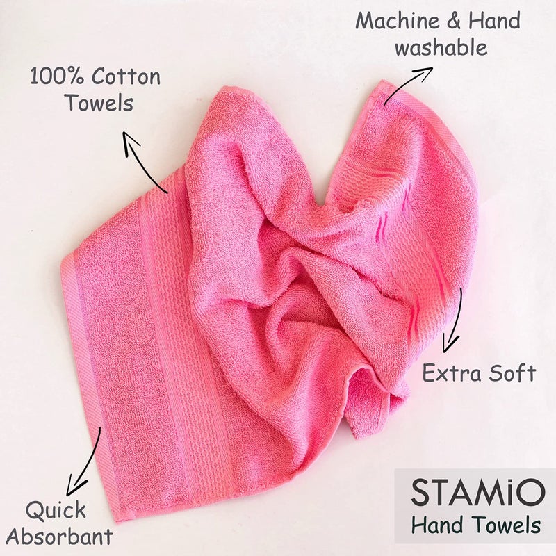 STAMIO Cotton 425 GSM Hand Towel Set of 6, 40 X 60 cm for Men, Women, Home, Gym, Wash Basin | Soft, Absorbent, Quick Dry, Full Size | Silky Border, Baby Pink - Image 4