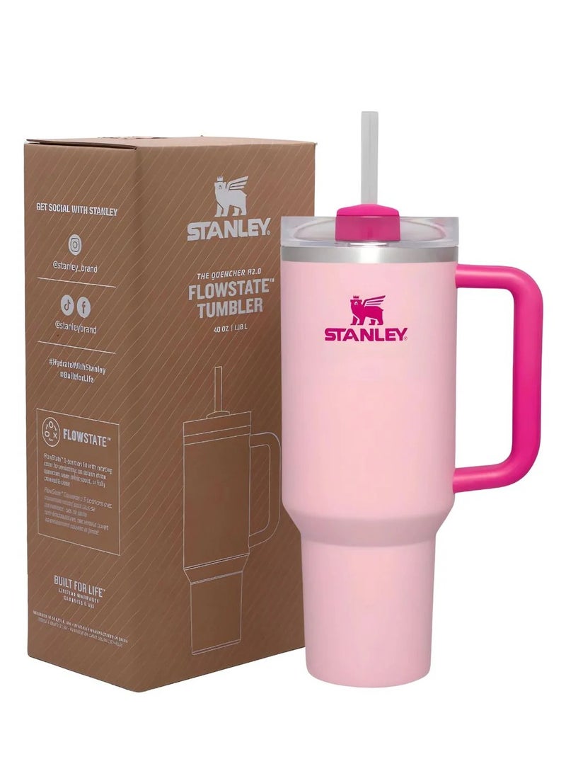 Stanley - Stanley 40oz Tumbler with Handle, Stainless Steel Insulated Travel Mug, Leak-Proof Lid, Double-Wall Vacuum Cup for Hot & Cold Drinks, Large Reusable Coffee Cup, Travel Flask, Fits Car Cup Holder, Flamingo Pink - Image 1