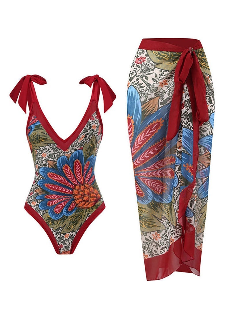NADANBAO 2pcs one piece swimsuit lace up swimsuit maxi skirt swimsuit set - Image 1