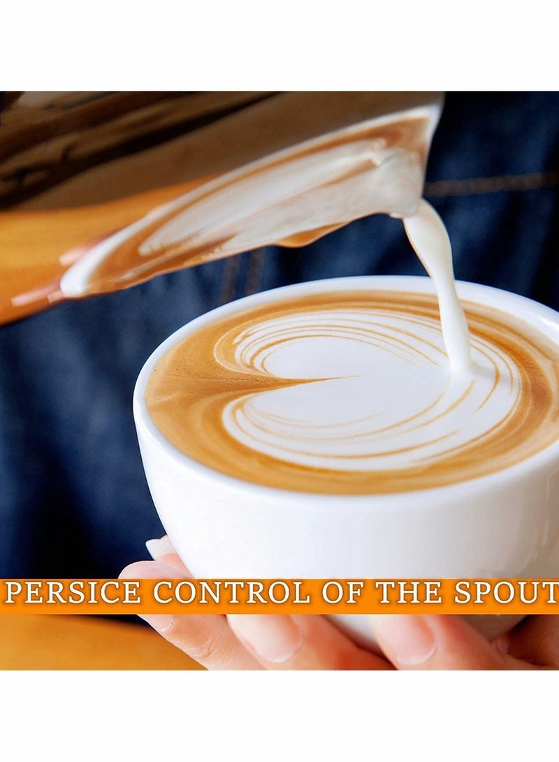 SYOSI Espresso Milk Frothing Pitcher, Stainless Steel Milk Frothing Pitcher 12OZ/350ML Coffee Milk Frother Cup With Heat Resistant Silicone Grip Pads for Espresso Machine, Milk Frother, Latte Art (Silver) - Image 3