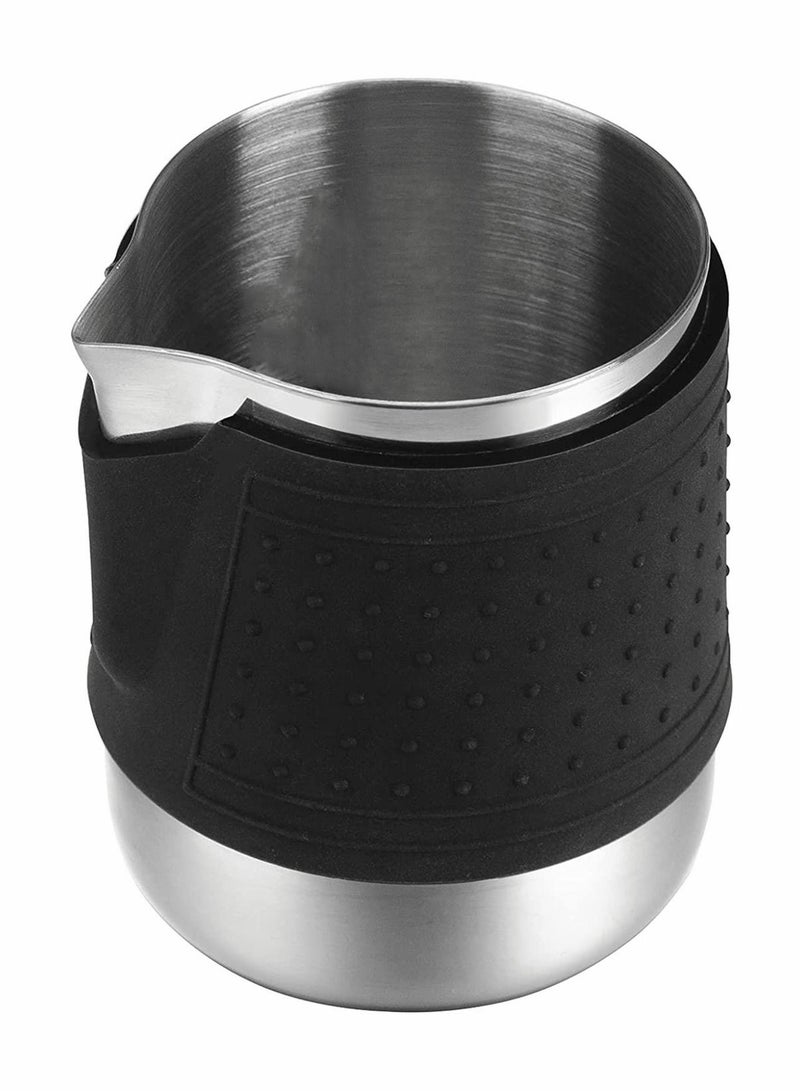 SYOSI Espresso Milk Frothing Pitcher, Stainless Steel Milk Frothing Pitcher 12OZ/350ML Coffee Milk Frother Cup With Heat Resistant Silicone Grip Pads for Espresso Machine, Milk Frother, Latte Art (Silver) - Image 1