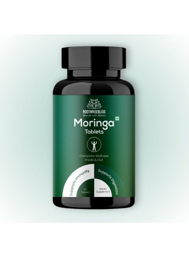 ROOTNRISEBLISS Moringa Tablets – 60 Natural Tablets | Rich in Vitamins, Minerals & Antioxidants | Daily Energy, Detox, Immunity & Overall Wellness Supplement | Natural Herbal Superfood for Men and Women (Pack of 1) - Image 1