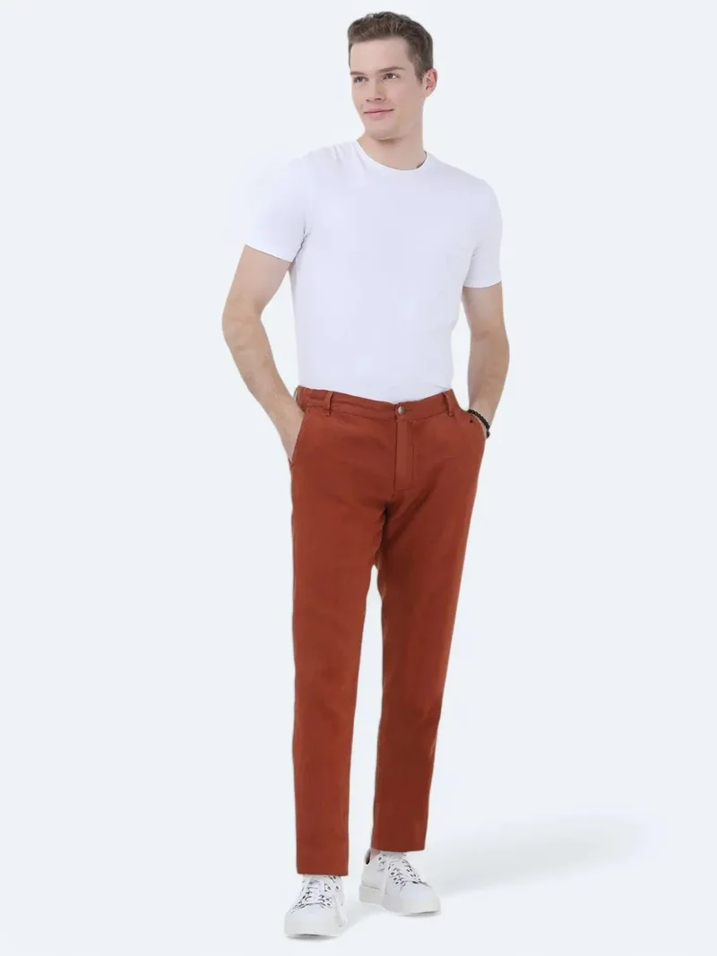 Kip Tile Red Weaving Jogging Fit Casual 100% Linen Trousers