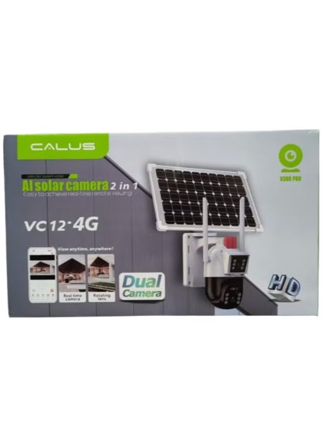 CALUS - Calus AI Solar Camera 2 in 1 Easy to achieve real-time remote viewing | VC 12 - 4G |Dual Camera | HD pixels Mobil Detection |Bidirectional Pan Tilt Full Color Night Vision | Black and White - Image 1