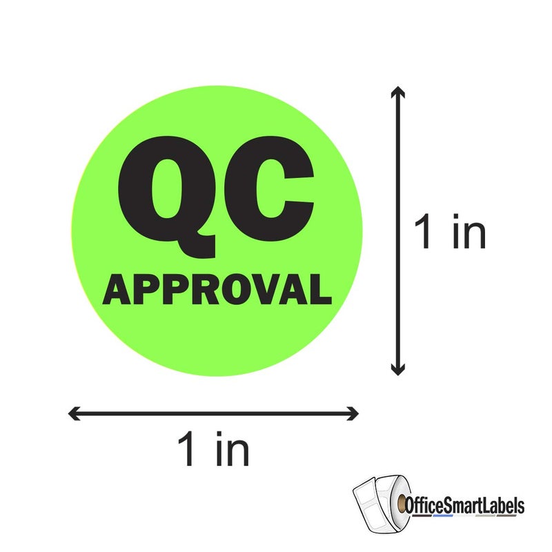 OfficeSmartLabels QC Approval Stickers - 1 Inch Round Circle in Bright Neon Green QC Approval Label for Quality Control Production Line Warehouse Inventory Management Inspection Stickers - 300 Labels per Roll - Image 3