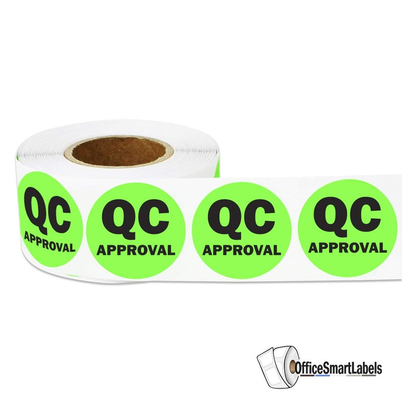 OfficeSmartLabels QC Approval Stickers - 1 Inch Round Circle in Bright Neon Green QC Approval Label for Quality Control Production Line Warehouse Inventory Management Inspection Stickers - 300 Labels per Roll - Image 2