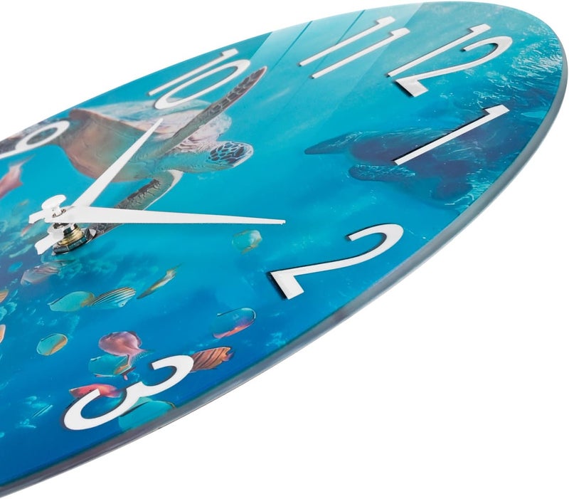 Crosstime 12 Inch Waterproof Outdoor Clock for Patio Pool Garden- Blue Ocean Nautical Beach Coastal Decor Wall Clock for Bathroom Home- Sea Turtle Underwater Theme - Image 2