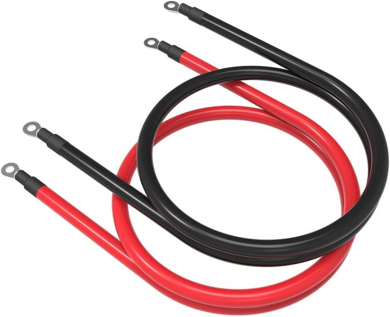 SHIERLENG كابلات بطارية نحاسية نقية 4 AWG حمراء + سوداء مجموعة أسلاك عاكس الطاقة للطاقة الشمسية، RV، سيارة، قارب، سيارات، بحرية، دراجة نارية مع لقم 3/8 بوصة (4 AWG، 3 أقدام) - Image 1