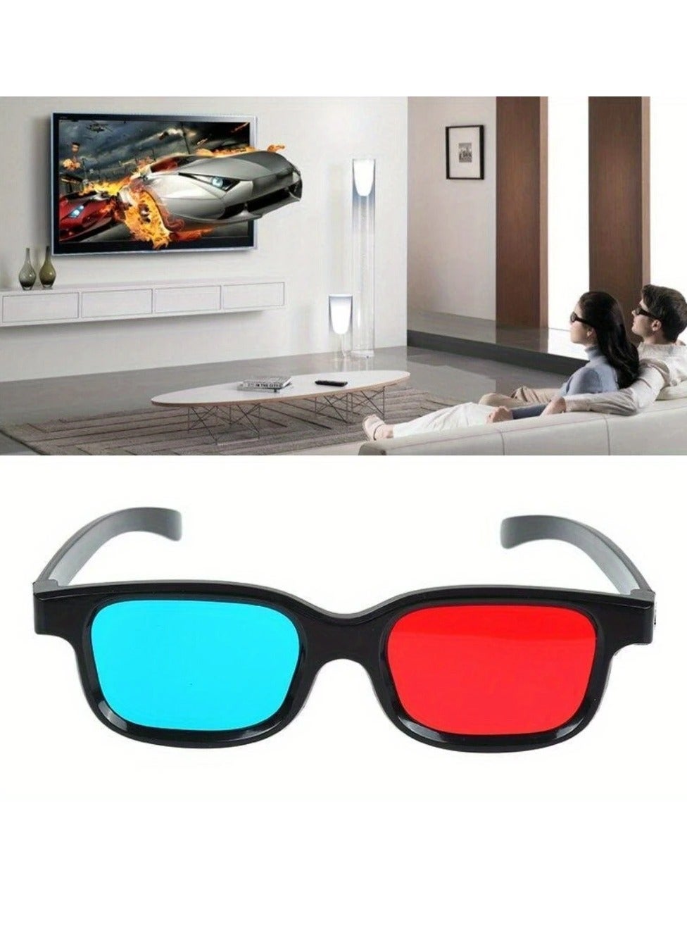 PAMEER 2-Pack 3D Glasses with Black Frame, Red and Blue Lenses, Uncharged, No Battery Required, for Enhanced Reality in TV, Movie, DVD, and Video Games