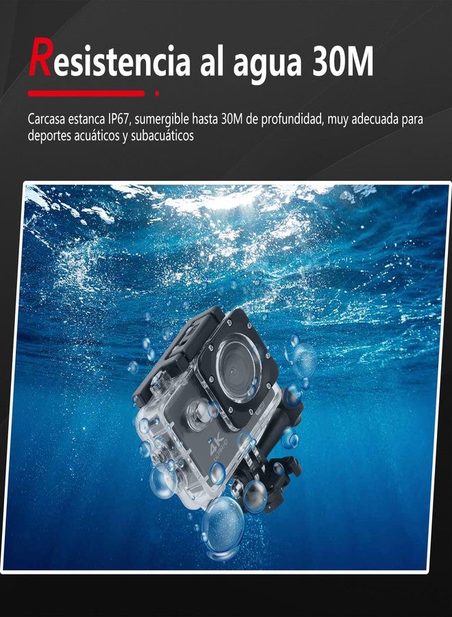 Sanpyl 4K 30FPS 16MP Action Camera, Ultra HD 30M Underwater Sports Camera with 2.0 Inch Screen, 170 Degree Wide Angle, for Swimming Surfing Diving (Black) - Image 4