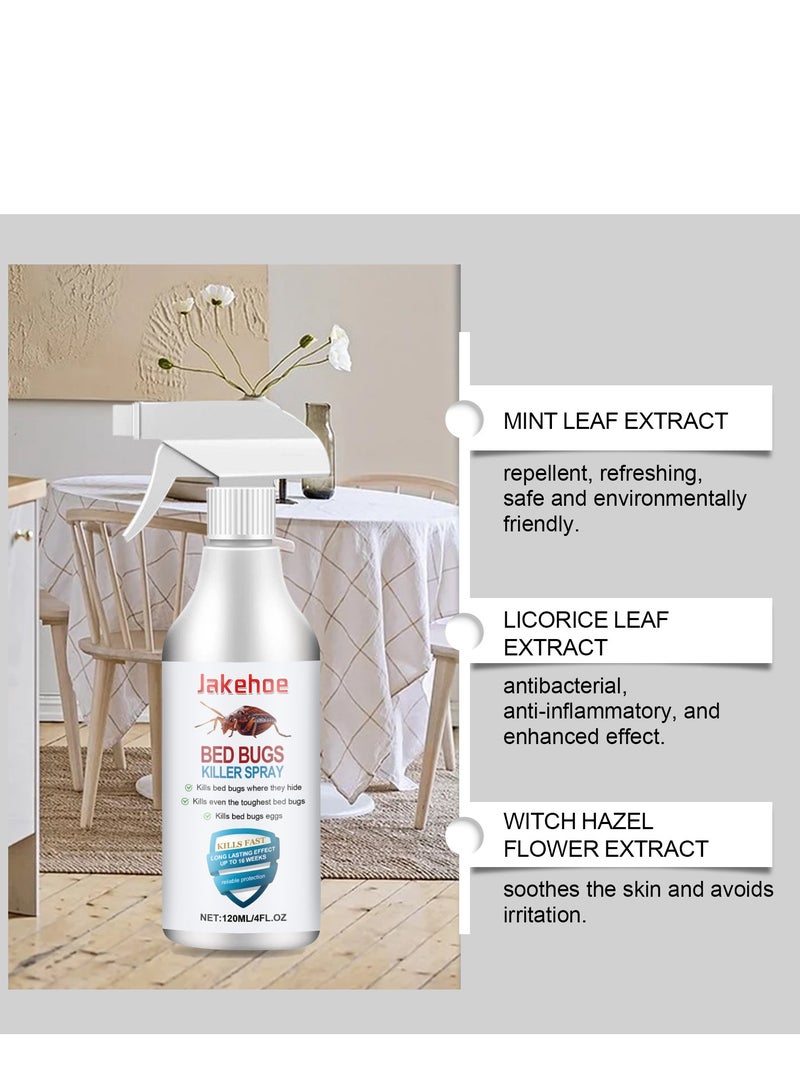 Jakehoe 120ml Bed Bugs Killer Spray, Roach & Fly Killer Spray, Plant-Based Actives Kill Insects & Bugs on Contact, Non-Greasy, Repellent Indoor flea moth bugs bed bugs, No Stains, Fresh Scent - Image 4