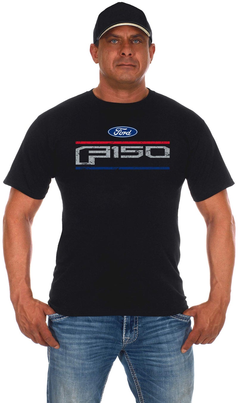 JH DESIGN GROUP تي شيرت بولو للرجال من مجموعة JH DESIGN بشعار فورد F150 المتآكل (3X، أسود) - Image 1
