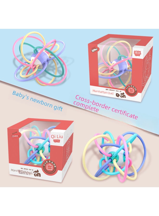 Manhattan Ball Baby Teething Toy Hand Grab Biteable Joy Bell Bed Bell For 0-3 Years Old Babies Toy Baby Hand Grab Ball-Color:Liquid Pink Rabbit Teether-with Storage Box Anti-drop Chain Color Box - Image 2