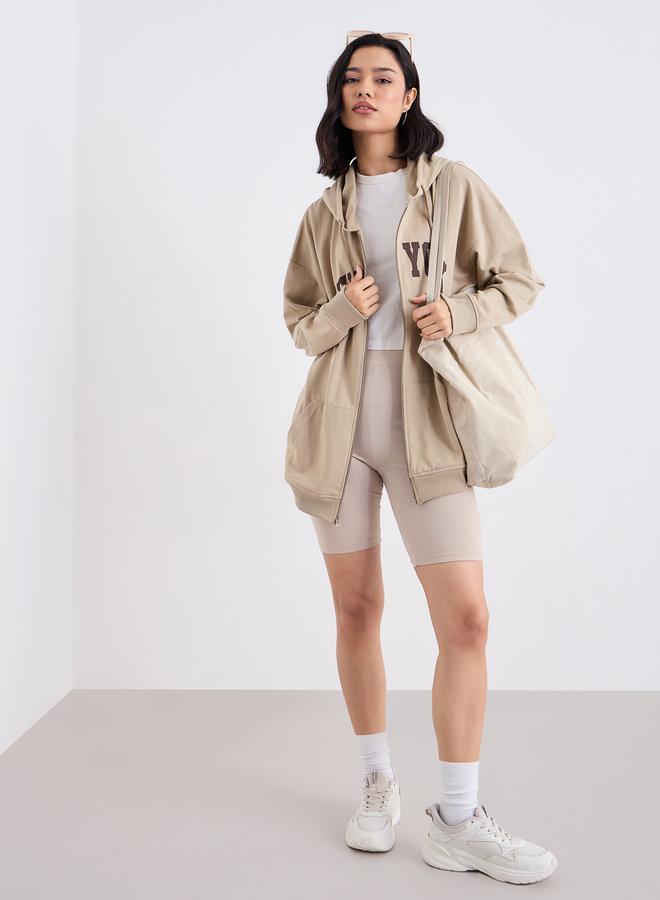 ستايلي هودي فضفاض بتفاصيل سحاب - Image 1