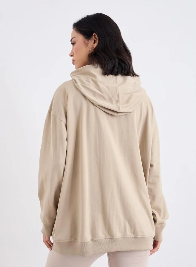 Styli Oversized Zip Through New York Print Hoodie