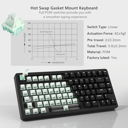 Womier SK75 75% Keyboard with Full Aluminum Wireless Mechanical Gaming Keyboard, VIA Custom Pre-lubed POM Switches RGB Creamy Gaming Key Board, 3-Modes Gasket Hot Swappable, Black - Image 5