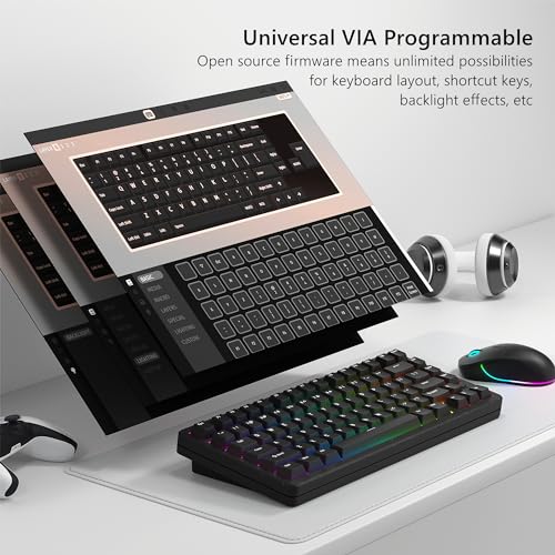 Womier SK75 75% Keyboard with Full Aluminum Wireless Mechanical Gaming Keyboard, VIA Custom Pre-lubed POM Switches RGB Creamy Gaming Key Board, 3-Modes Gasket Hot Swappable, Black - Image 3