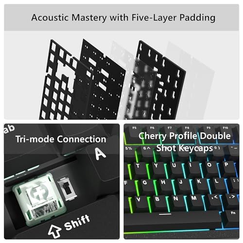 Womier SK75 75% Keyboard with Full Aluminum Wireless Mechanical Gaming Keyboard, VIA Custom Pre-lubed POM Switches RGB Creamy Gaming Key Board, 3-Modes Gasket Hot Swappable, Black - Image 4