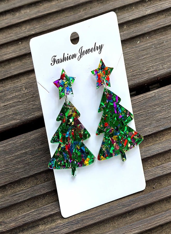 MIFYNN Christmas Tree Earrings for Women Cute Xmas Dangle Drop Earrings Colorful Acrylic Earrings Sparkly Holiday Earrings Fashion Christmas Party Accessories (Green) - Image 2