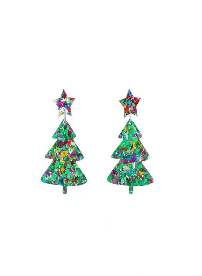 MIFYNN Christmas Tree Earrings for Women Cute Xmas Dangle Drop Earrings Colorful Acrylic Earrings Sparkly Holiday Earrings Fashion Christmas Party Accessories (Green) - Image 1