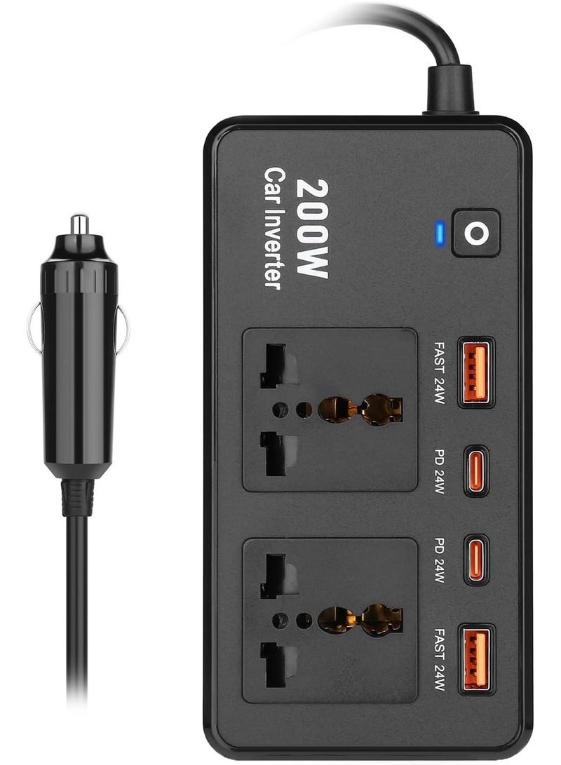 JBQ High Efficiency 200W Car Power Inverter DC12V to AC220V with Quick Charges USB C for Electronics Device Charging - Image 1