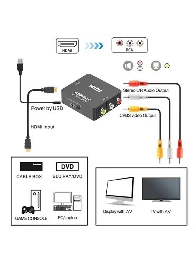 محول HDMI إلى AV بدقة 1080 بكسل، محول HDMI إلى RCA CVBS المركب للتلفزيون/مسجل الفيديو/مشغل DVD/جهاز العرض - Image 3
