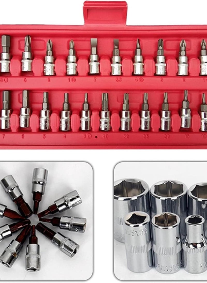 GGOOT 1/4inch 46 Piece Hardware Set Fast Ratchet Socket Wrench 6.3mm Auto Repair Sleeve Auto Maintenance Tool Set - Image 5