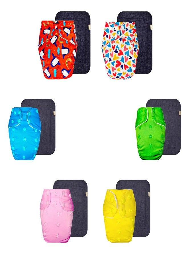 Dumbledo Premium Cloth Diaper with Gray Insert (Pack of 6) | Snug Fit | Reusable & Washable | Adjustable Snaps | Ideal for Toddlers | 3 Months - 3 Years | Unisex Baby - Image 1