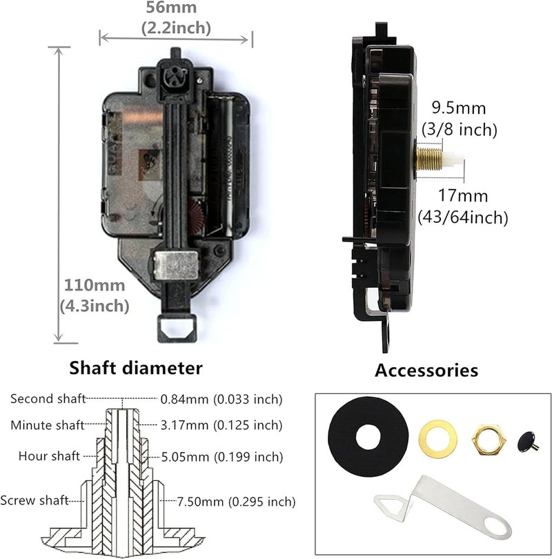 TIKROUND Original Youngtown 12888 Pendulum Clock Movement with 3 Sets of Hands 17mm (43/64 Inch) Shaft Length 9.5mm (3/8 Inch) Thread Length. - Image 2