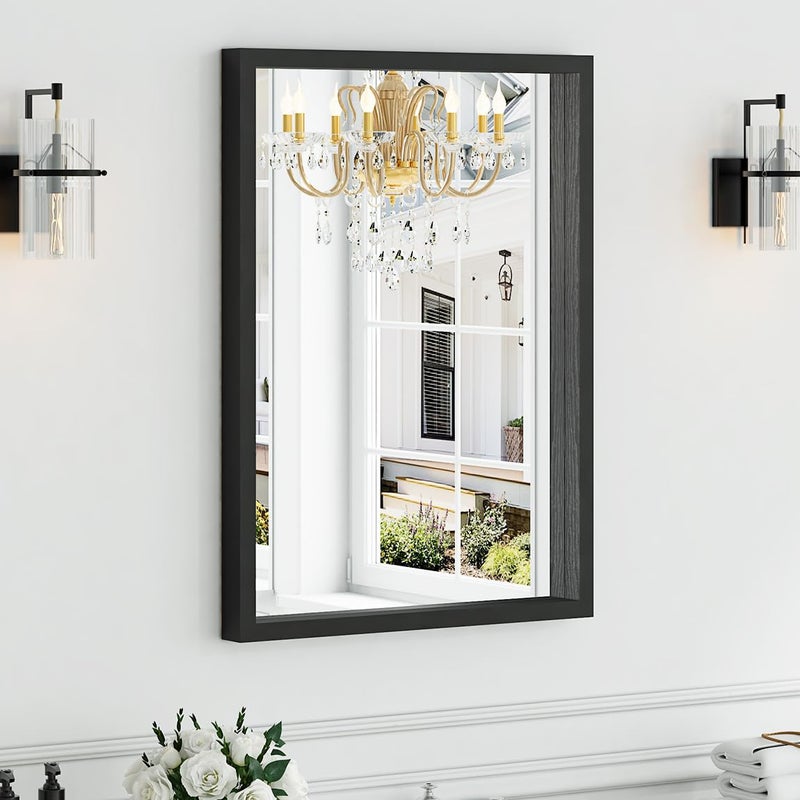 Syndra 22''x30'' Black Bathroom Mirror Deep Frame(Waterproof), Rectangle Wall Mirror Wood Frame, Modern Vanity Mirror for Bathroom, Living Room, Entryway, Rustic, Farmhouse, Bedroom - Image 1