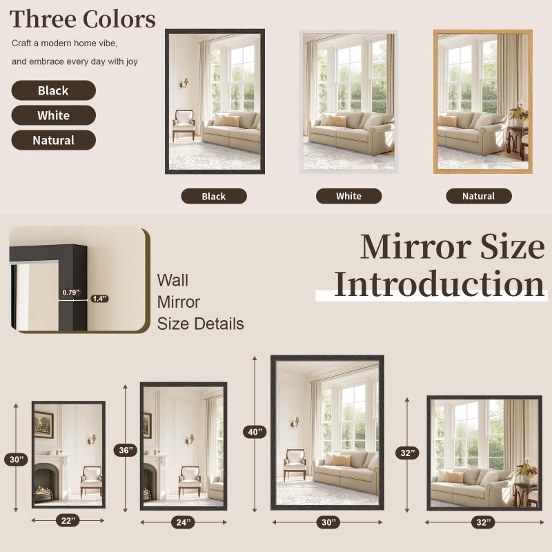 Syndra 22''x30'' Black Bathroom Mirror Deep Frame(Waterproof), Rectangle Wall Mirror Wood Frame, Modern Vanity Mirror for Bathroom, Living Room, Entryway, Rustic, Farmhouse, Bedroom - Image 5