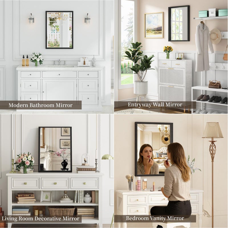 Syndra 22''x30'' Black Bathroom Mirror Deep Frame(Waterproof), Rectangle Wall Mirror Wood Frame, Modern Vanity Mirror for Bathroom, Living Room, Entryway, Rustic, Farmhouse, Bedroom - Image 4