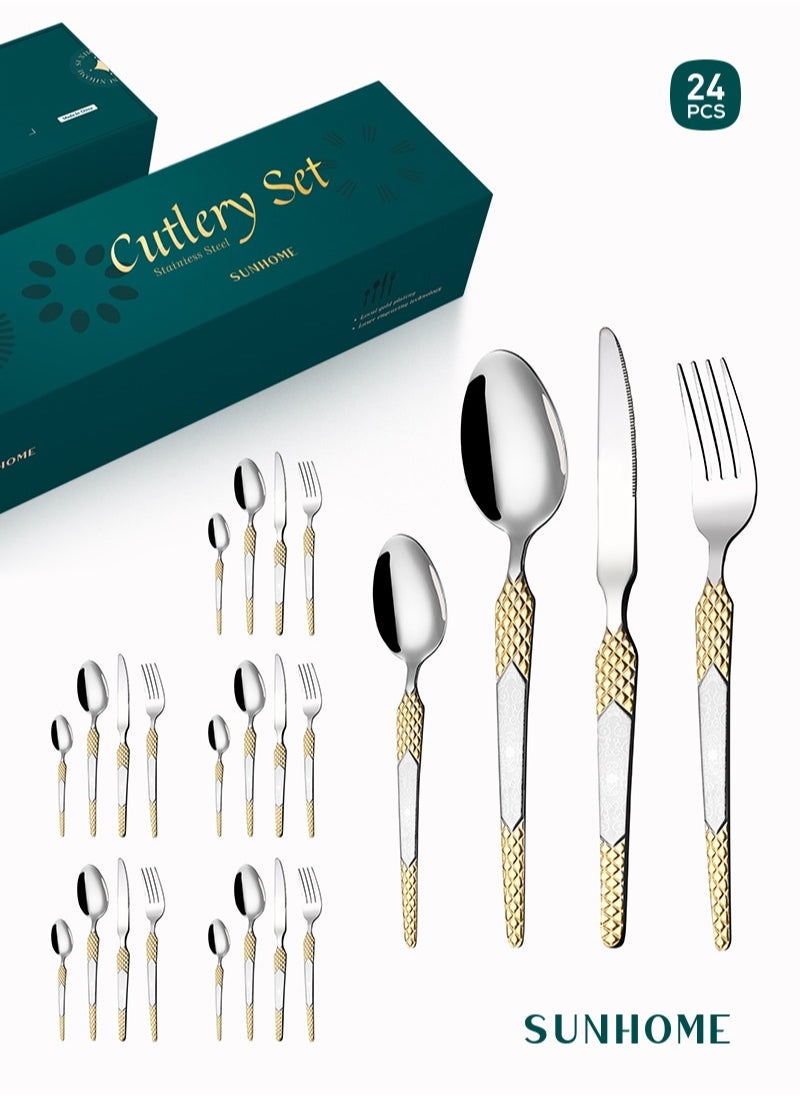 Sunhome SUNHOME 24-Piece Stainless Steel Cutlery Set Kitchen Utensil Set Western Tableware Suitable For Home Kitchen Restaurant Hotel Party Dining Picnic Dining Exquisite Packaging Gift  - Image 1