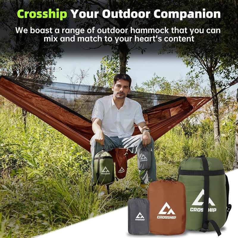 CROSSHIP Camping Hammock with Mosquito Net, 2 Person Hammock Tent, Portable, Parachute Nylon for Indoor, Outdoor, Hiking, Backpacking, Backyard, Beach, Travel (Hold Up to 500lbs) (Orange) - Image 4
