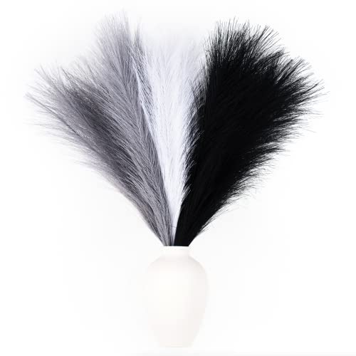 EVODIS Faux Pampas Grass Decor, 18"/45cm Artificial Pampas Grass Fluffy 6 Stem pompous Flower Arrangement for Boho Home Wedding Decoration (Black,White,Grey) - Image 2