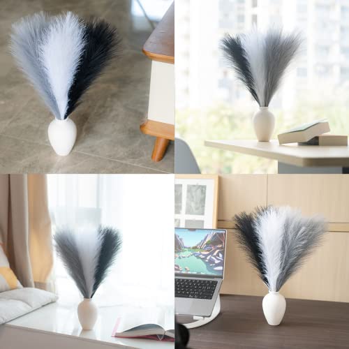 EVODIS Faux Pampas Grass Decor, 18"/45cm Artificial Pampas Grass Fluffy 6 Stem pompous Flower Arrangement for Boho Home Wedding Decoration (Black,White,Grey) - Image 5