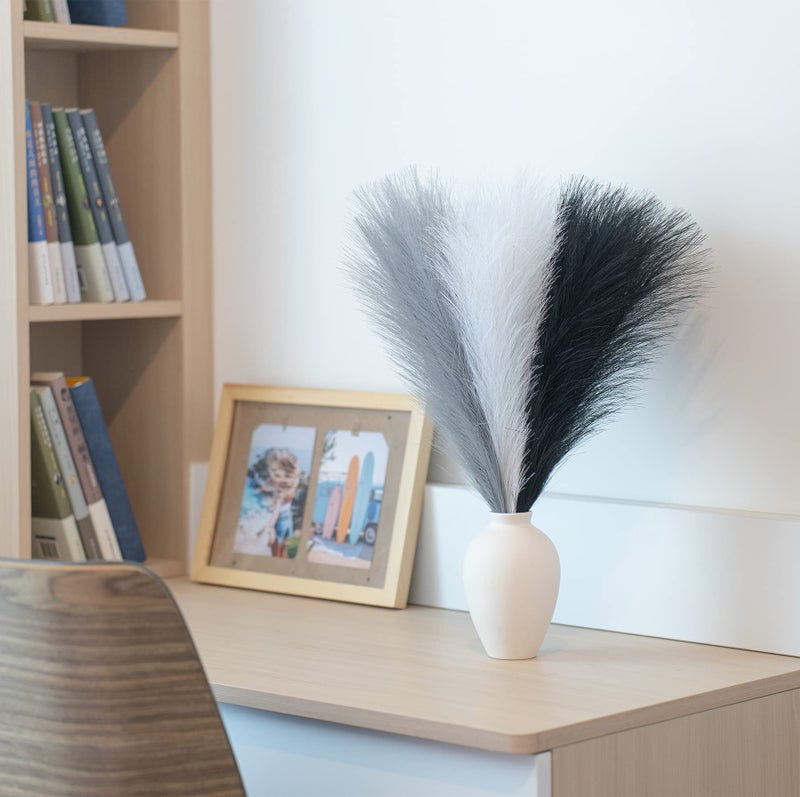 EVODIS Faux Pampas Grass Decor, 18"/45cm Artificial Pampas Grass Fluffy 6 Stem pompous Flower Arrangement for Boho Home Wedding Decoration (Black,White,Grey) - Image 4