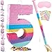 PCFING 20 Inch Number 5 Piata Candy Color with 30 Inch Piata Stick Blindfold Confetti for Boys Girls Adults Birthday Party Decorations Anniversary Celebration Fiesta - Image 2