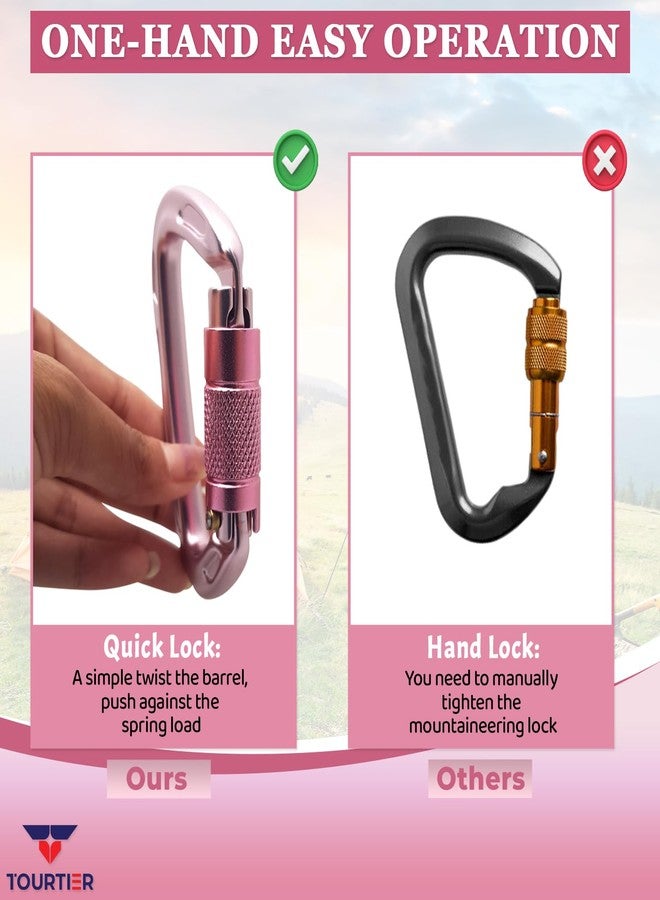 TOURTIER Alloy Steel D-Ring Twist Locking Carabiner Clips for Camping Outdoor Equipment Hammocks, Load Capacity :100 Kg(Pink) - Image 5