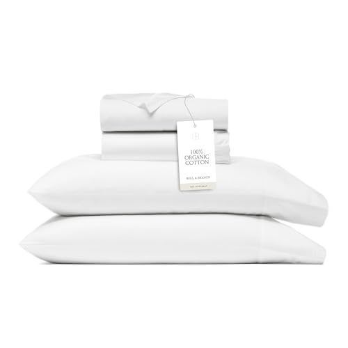 BOLL & BRANCH Signature Hemmed Sheet Set - Full, White - Luxury 100% Organic Cotton - Includes 1 Flat Sheet, 1 Fitted Sheet, 2 Pillowcases - Buttery Soft - Image 1