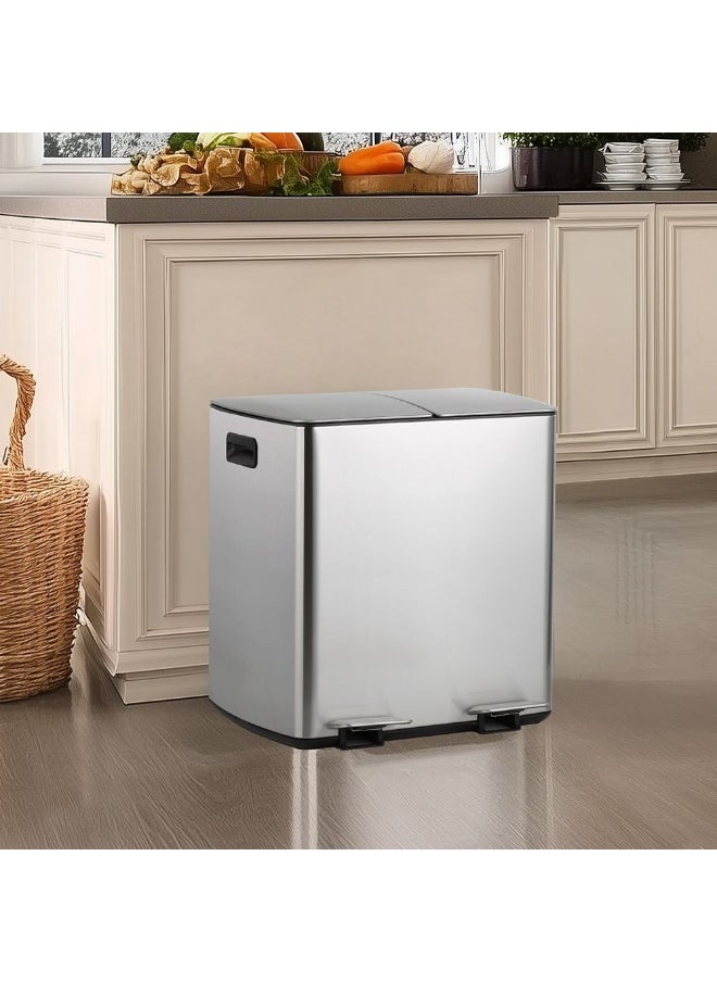 DANUBE HOME Danube Home Falcon 40L Soft Close Recycle Bin - 47X34.5X48Cm| Dual Compartment Trash Can| Fingerprint-Proof Stainless Steel Waste Disposal Bin For Kitchen,Bath & Laundry House Cleaning Accessories  - Image 1