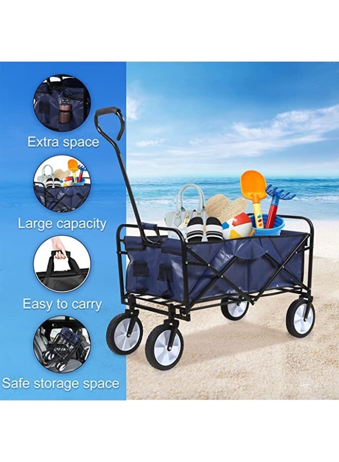 Generic Outdoor Folding Utility Wagon Collapsible Camping Wagon Heavy Duty Garden Cart Portable Utility Trolley with Adjustable Handle Blue  - Image 4