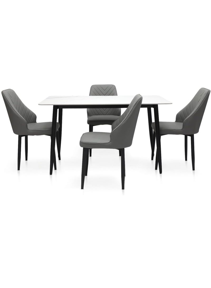 KARNAK Karnak Wooden Twist Kitchen Dining Table Top Marble Leather Dining Chair Set Of 4 Steel Legs With Breakfast, For Kitchen Living Room Side Chair Bedroom Balcony Chair Makeup Chair (Dark Grey) - Image 1