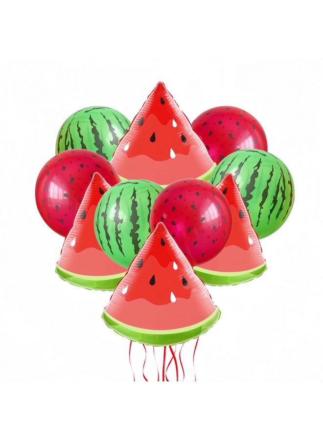 CYMYLAR 10Pcs Watermelon Foil Balloons/Watermelon Latex Balloons Green Red/Red Green Watermelon Seed Balloon/Watermelon Theme Birthday Party/Cartoon Fruit Foil Balloons For Summer Party/Baby Shower  - Image 1