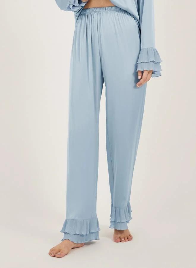 Styli Solid Satin Shirt and PJ Set with Pleated Details