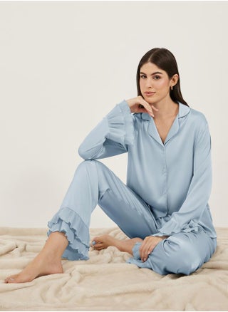 Solid Satin Shirt and PJ Set with Pleated Details - pzsku/Z291854AC24CD000EABD4Z/45/1742560530/77f7dd92-bd8a-41ec-bd18-6d5373558548
