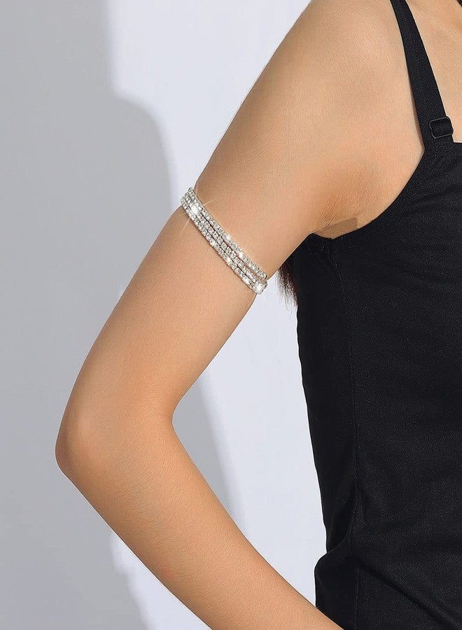 Jovono Rhinestone Arm Cuff Layered Arm Bracelet Crystal Upper Armband Open Cuff Dainty Arm Jewelry For Women(1Pcs) (Silver) - Image 3