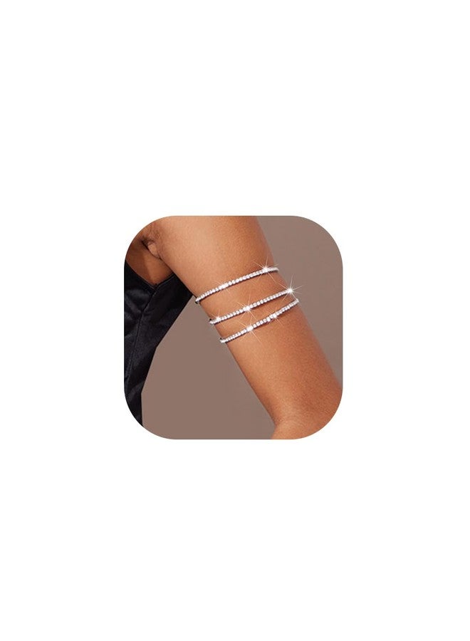 Jovono Rhinestone Arm Cuff Layered Arm Bracelet Crystal Upper Armband Open Cuff Dainty Arm Jewelry For Women(1Pcs) (Silver) - Image 1