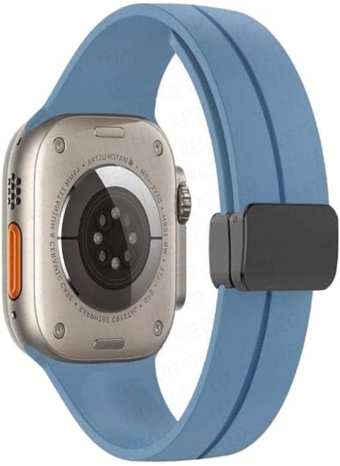 Silicone Magnetic Band for Apple Smartwatch Ultra/series 9/ series 8/ Series 7/Series 6/Series 5 Size 49/45/44/42mm, Light Blue
